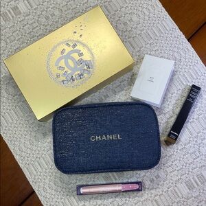 CHANEL Blue and Gold Undertone Cosmetic Bag